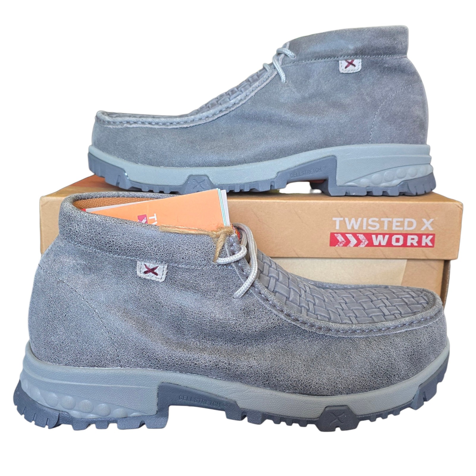Twisted X Work Grey Suede Leather Woven Moc Toe Work Driving Loafers